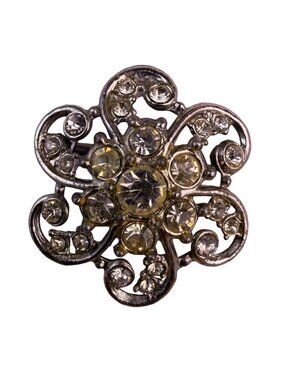 Vintage Unknown Silver Tone Floral Rhinestone Brooch Pin Jewelry